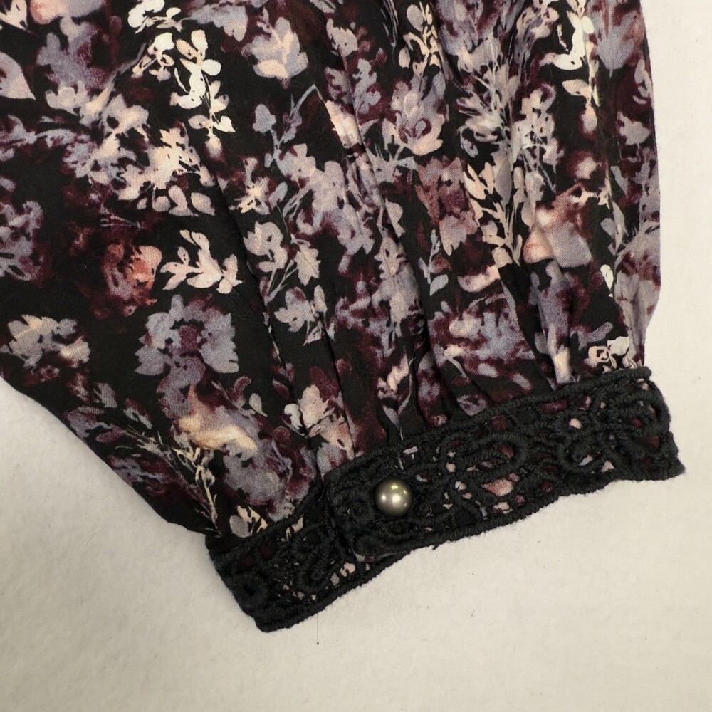 CATO Blouse Dark Floral Babydoll Crochet Lace Whimsigoth Black Purple Plus 3X - Picture 9 of 13